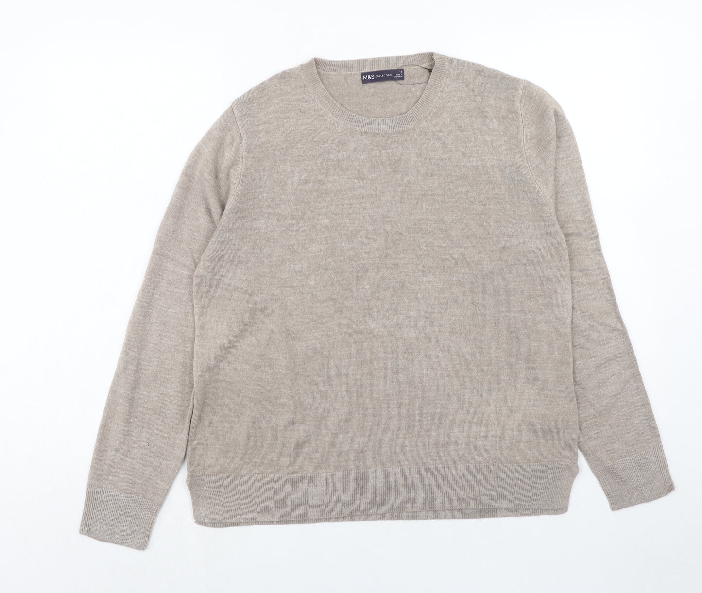 Marks and Spencer Womens Brown Round Neck Acrylic Pullover Jumper Size 18