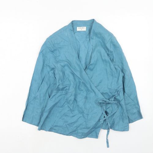 Kaliko Womens Blue Linen Wrap Blouse Size 12 V-Neck