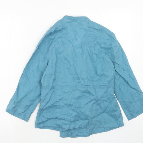 Kaliko Womens Blue Linen Wrap Blouse Size 12 V-Neck