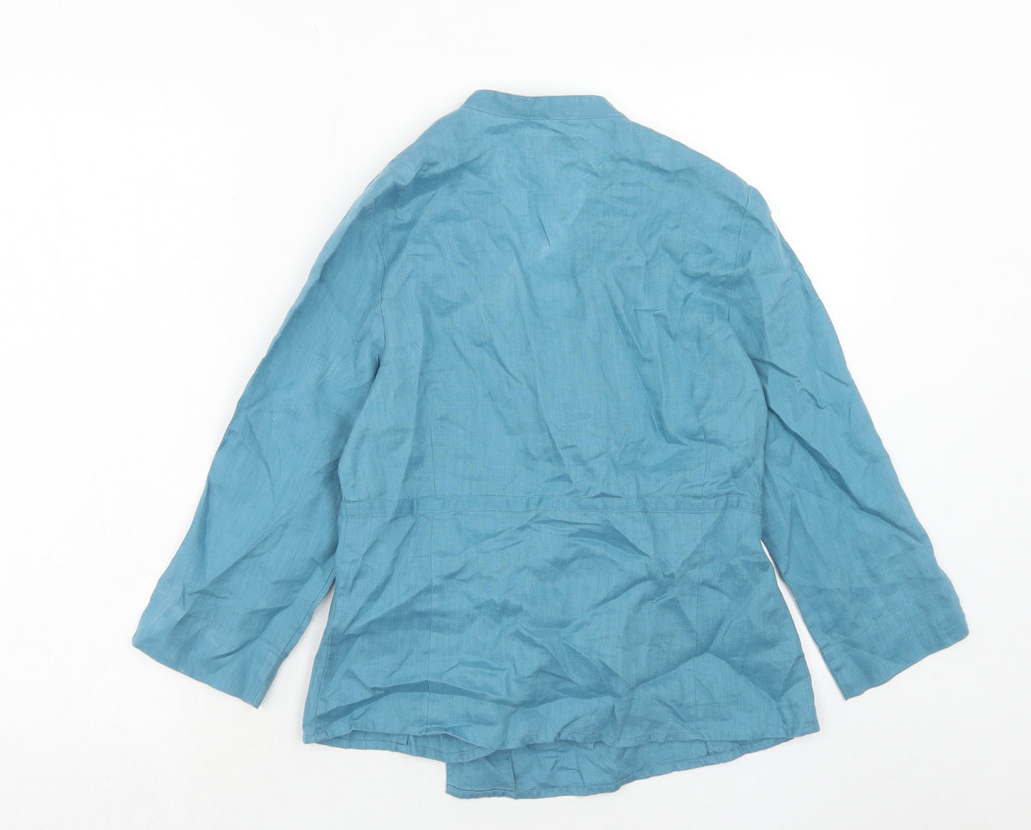 Kaliko Womens Blue Linen Wrap Blouse Size 12 V-Neck
