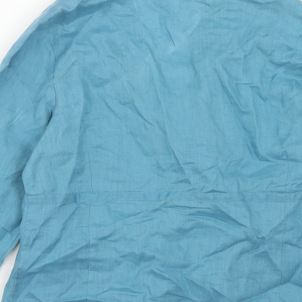 Kaliko Womens Blue Linen Wrap Blouse Size 12 V-Neck