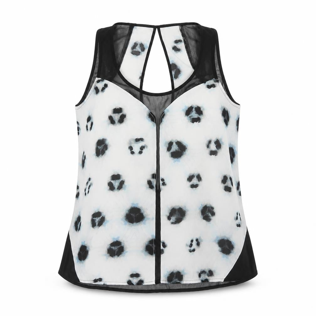 Front view of Silence + Noise women’s grey geometric polyester basic tank, size M, scoop neck