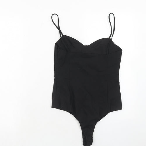 Zara Womens Black Polyester Bodysuit One-Piece Size S Zip - Contrast Stitching