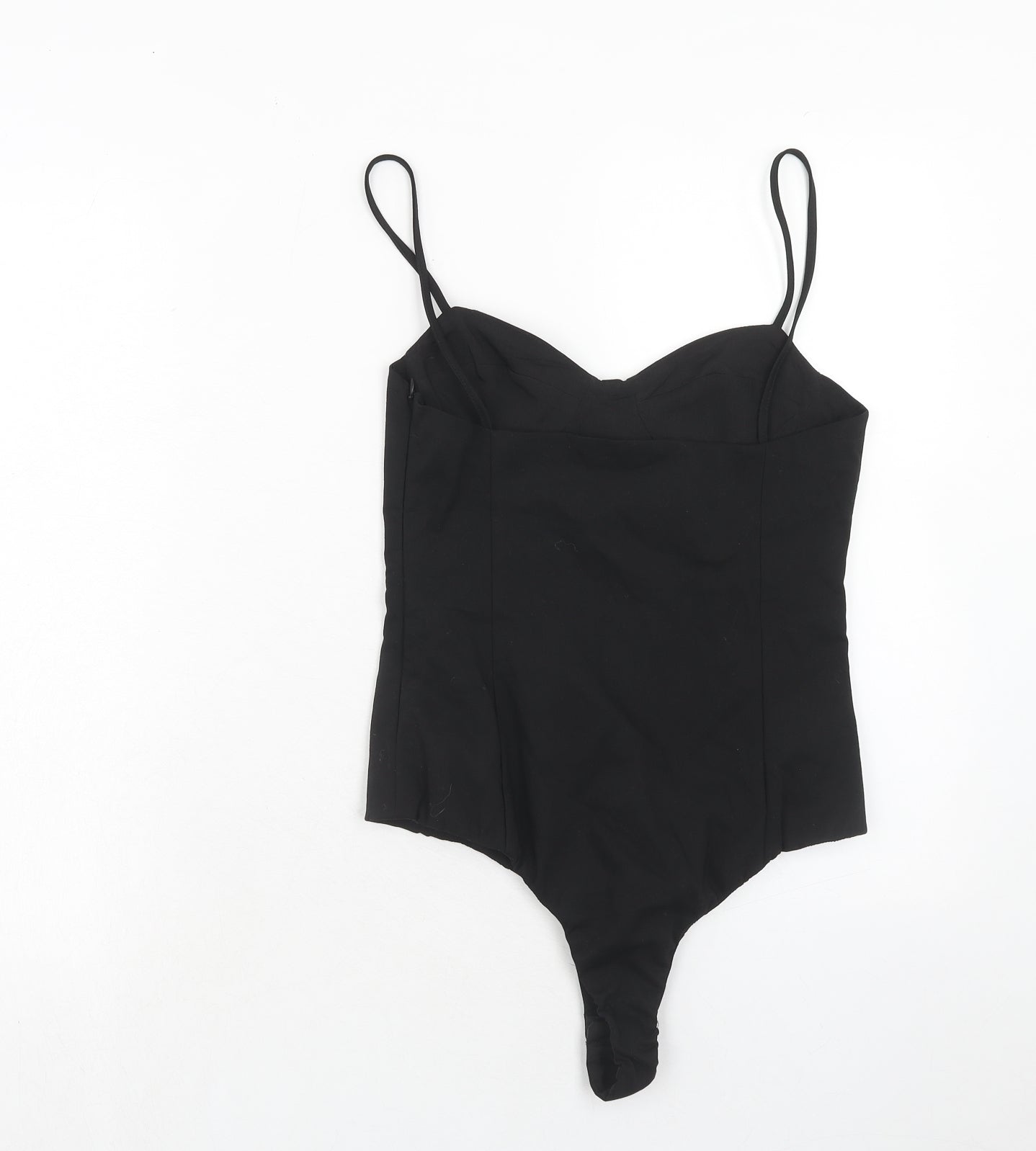 Zara Womens Black Polyester Bodysuit One-Piece Size S Zip - Contrast Stitching