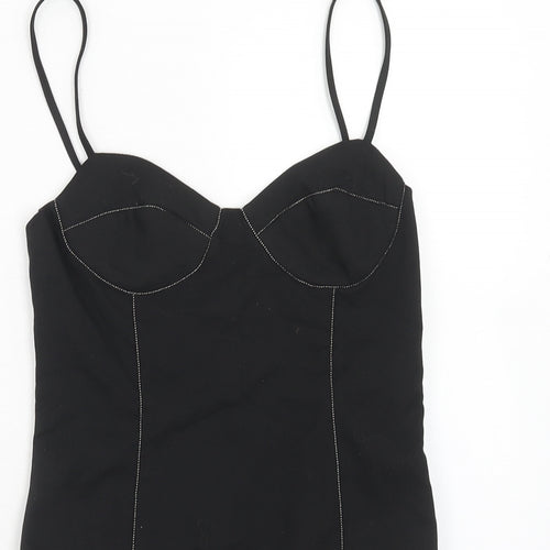 Zara Womens Black Polyester Bodysuit One-Piece Size S Zip - Contrast Stitching