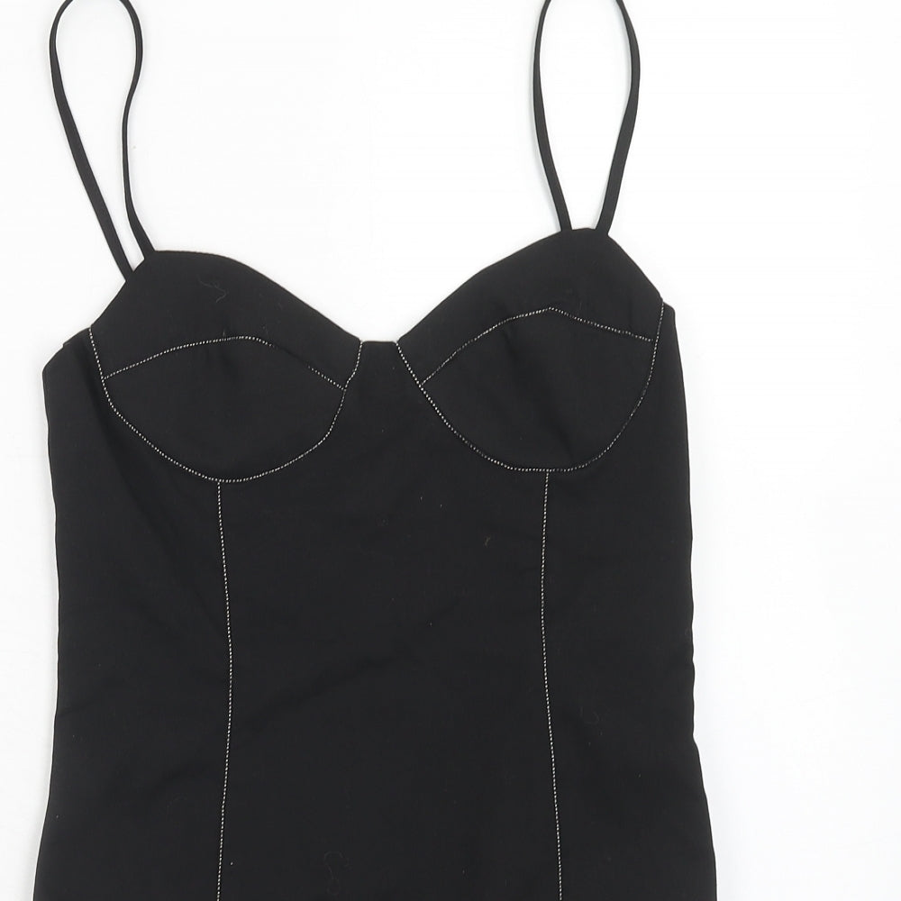 Zara Womens Black Polyester Bodysuit One-Piece Size S Zip - Contrast Stitching