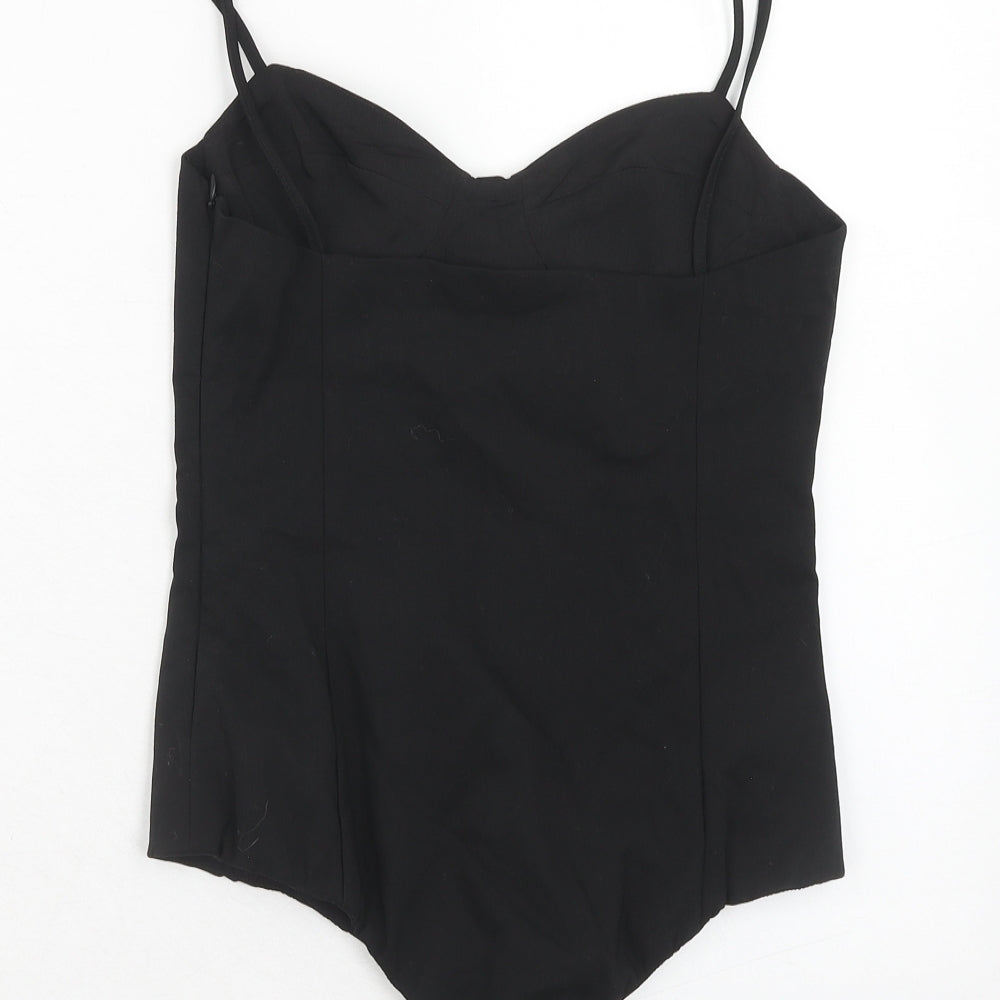 Zara Womens Black Polyester Bodysuit One-Piece Size S Zip - Contrast Stitching