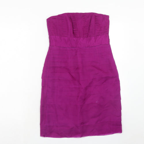 Monsoon Womens Purple Silk A-Line Size 10 Off the Shoulder Zip