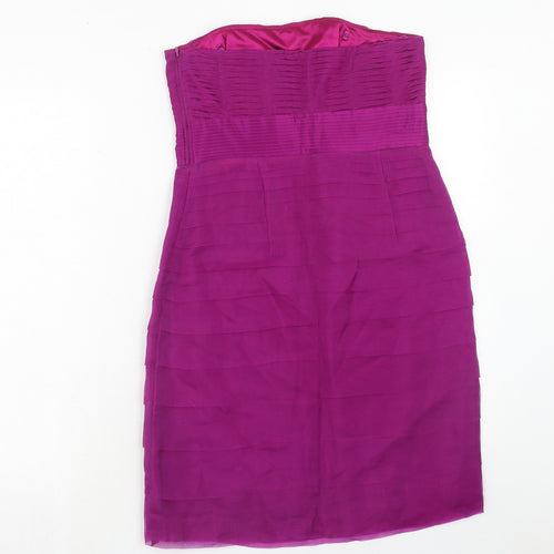 Monsoon Womens Purple Silk A-Line Size 10 Off the Shoulder Zip