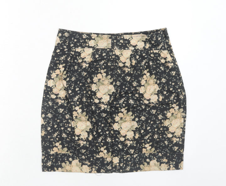 Kimchi Blue Womens Multicoloured Floral Cotton A-Line Skirt Size M Zip