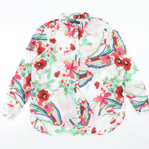 Marks and Spencer Womens Multicoloured Floral Cotton Basic Button-Up Size 16 Collared