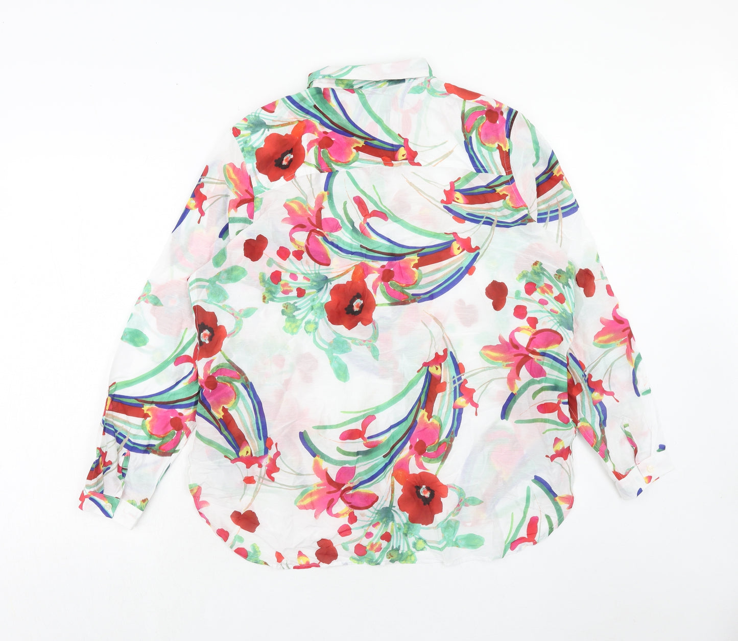 Marks and Spencer Womens Multicoloured Floral Cotton Basic Button-Up Size 16 Collared