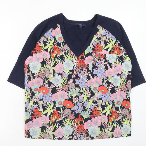 NEXT Womens Blue V-Neck Floral Viscose Pullover Jumper Size 14