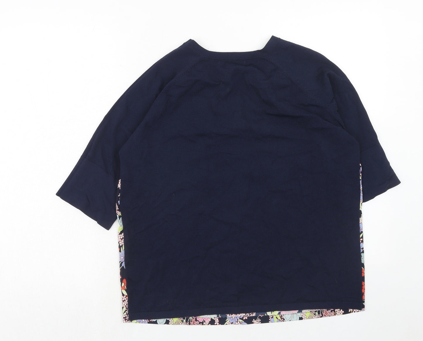 NEXT Womens Blue V-Neck Floral Viscose Pullover Jumper Size 14