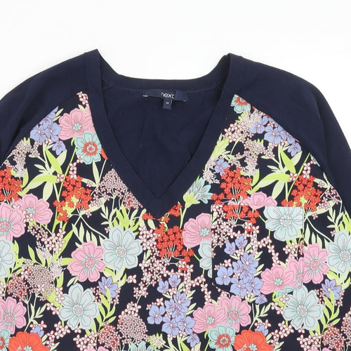 NEXT Womens Blue V-Neck Floral Viscose Pullover Jumper Size 14