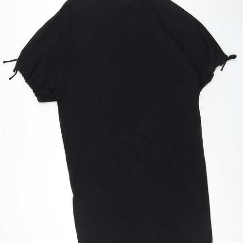 Topshop Womens Black Cotton T-Shirt Dress Size 14 Round Neck Pullover - Tie Sleeve Detail
