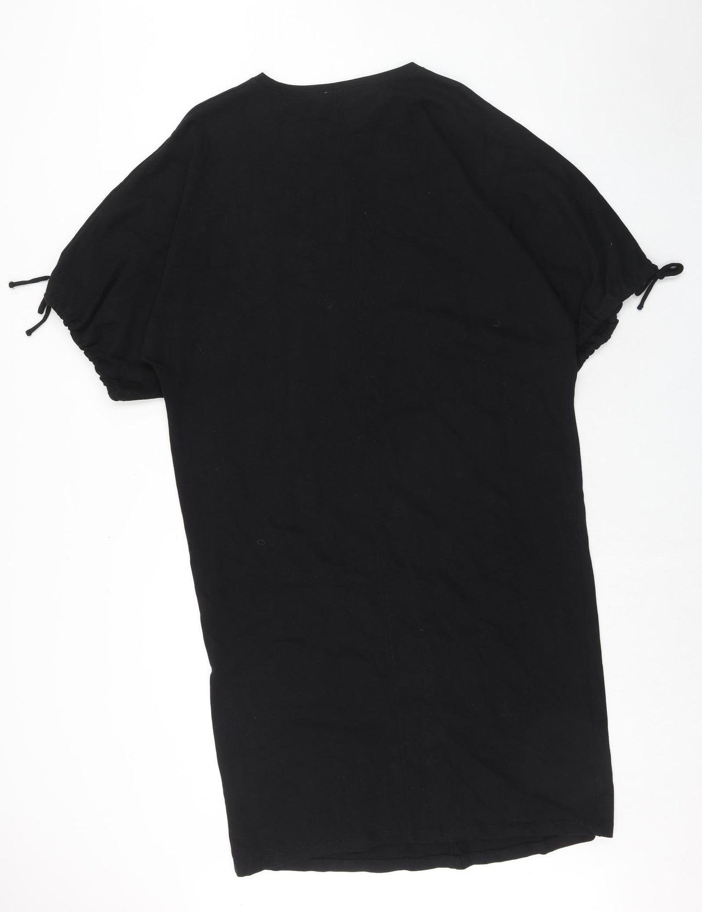 Topshop Womens Black Cotton T-Shirt Dress Size 14 Round Neck Pullover - Tie Sleeve Detail