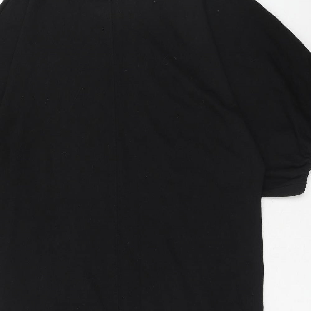 Topshop Womens Black Cotton T-Shirt Dress Size 14 Round Neck Pullover - Tie Sleeve Detail