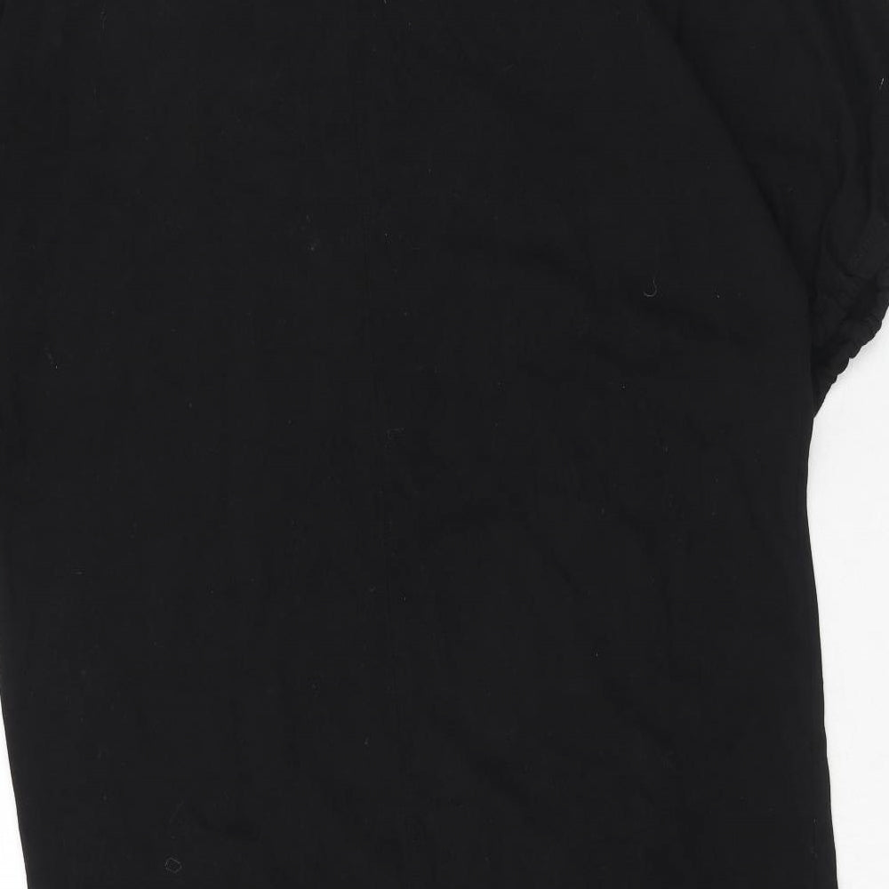 Topshop Womens Black Cotton T-Shirt Dress Size 14 Round Neck Pullover - Tie Sleeve Detail