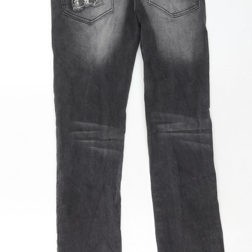 Rock Rebel Mens Grey Floral Cotton Skinny Jeans Size 28 in L32 in Regular Zip