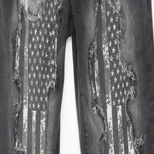 Rock Rebel Mens Grey Floral Cotton Skinny Jeans Size 28 in L32 in Regular Zip