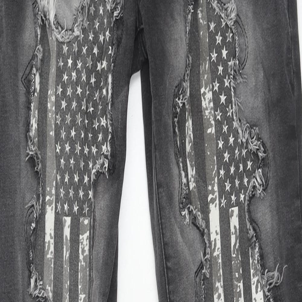 Rock Rebel Mens Grey Floral Cotton Skinny Jeans Size 28 in L32 in Regular Zip