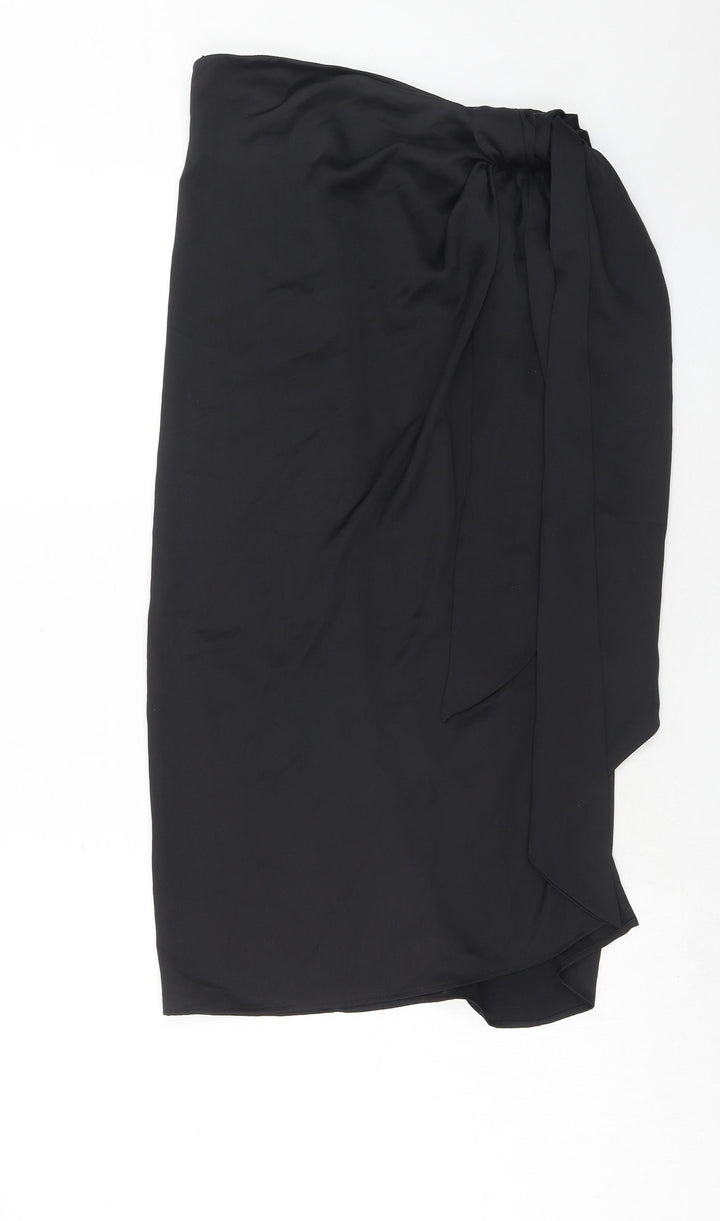 Zara Womens Black Polyester A-Line Skirt Size S Zip
