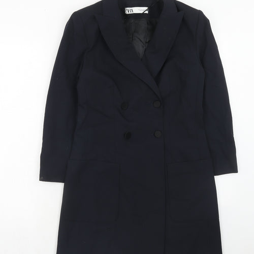 Zara Womens Blue Polyester Jacket Blazer Size M - Longline