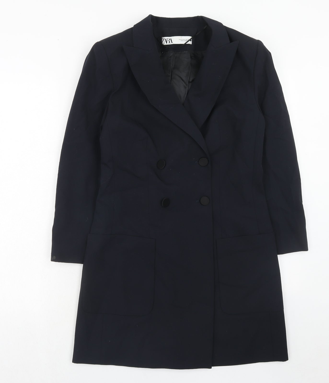 Zara Womens Blue Polyester Jacket Blazer Size M - Longline