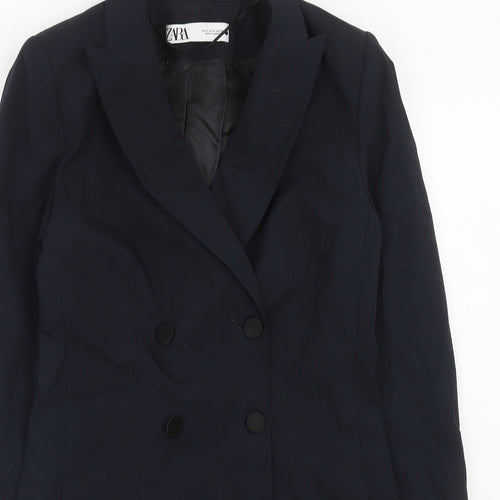 Zara Womens Blue Polyester Jacket Blazer Size M - Longline