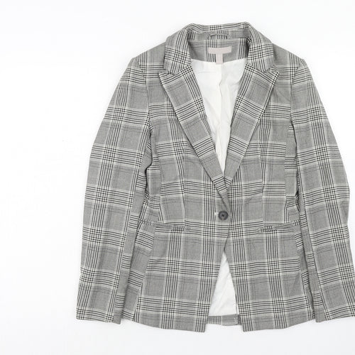 H&M Womens Grey Plaid Polyester Jacket Blazer Size 6