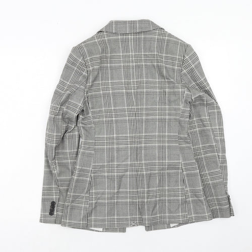 H&M Womens Grey Plaid Polyester Jacket Blazer Size 6