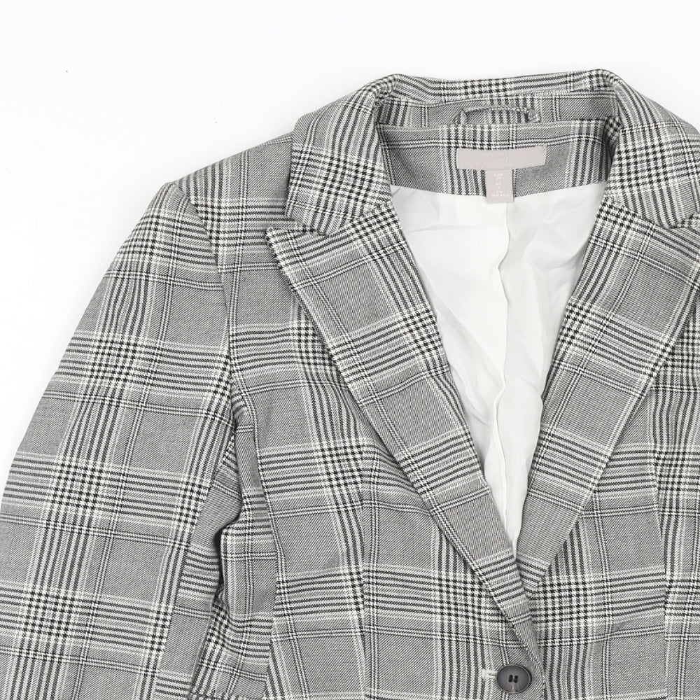 H&M Womens Grey Plaid Polyester Jacket Blazer Size 6