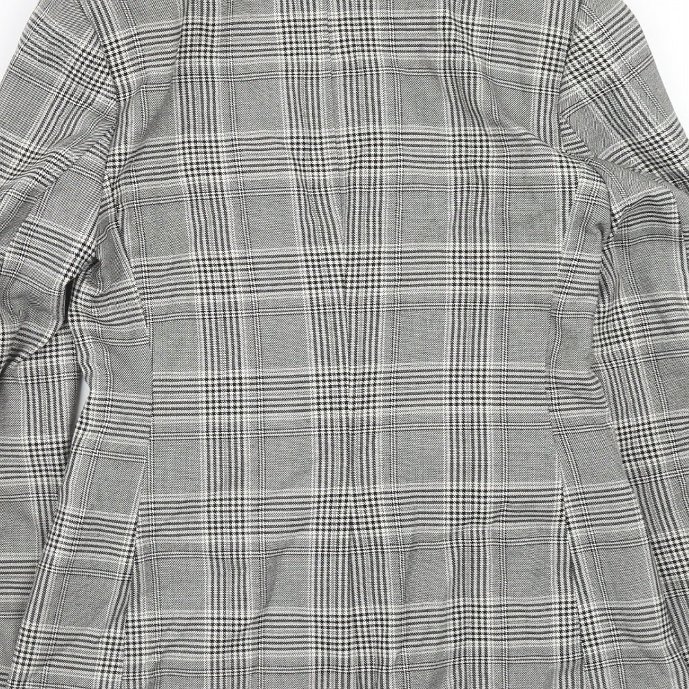 H&M Womens Grey Plaid Polyester Jacket Blazer Size 6