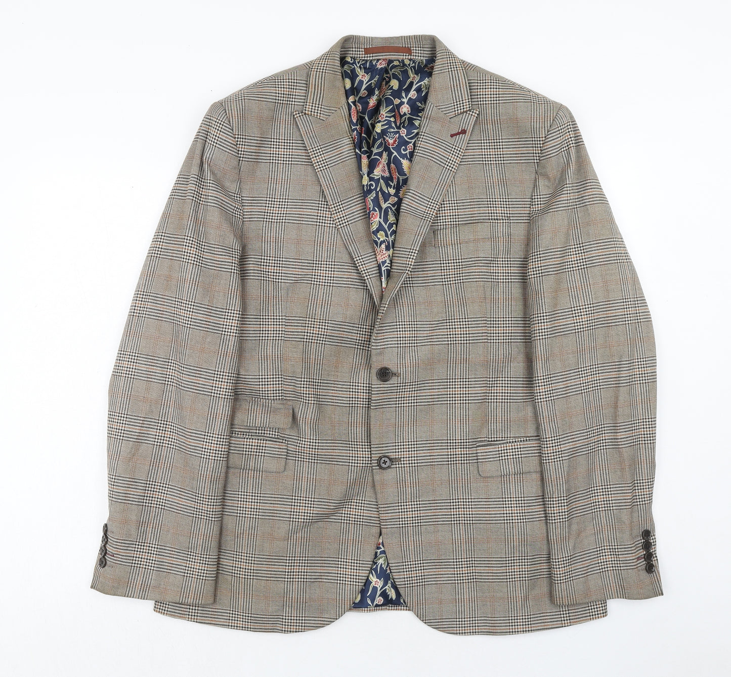 NEXT Mens Brown Plaid Polyester Jacket Blazer Size 44 Regular