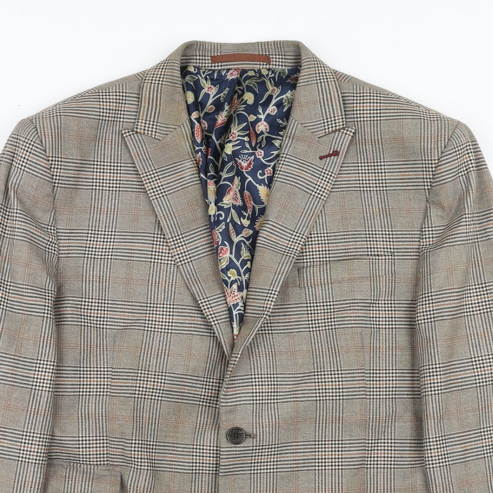 NEXT Mens Brown Plaid Polyester Jacket Blazer Size 44 Regular