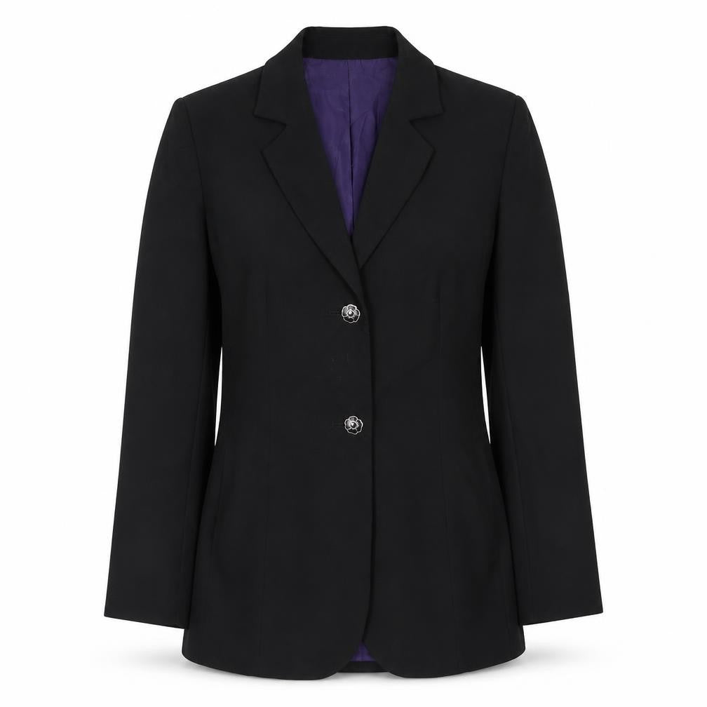 Front view of Marks & Spencer women’s black polyester jacket suit jacket, size UK 12