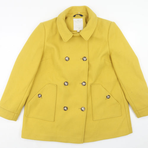 White Stuff Womens Yellow Pea Coat Coat Size 16 Button