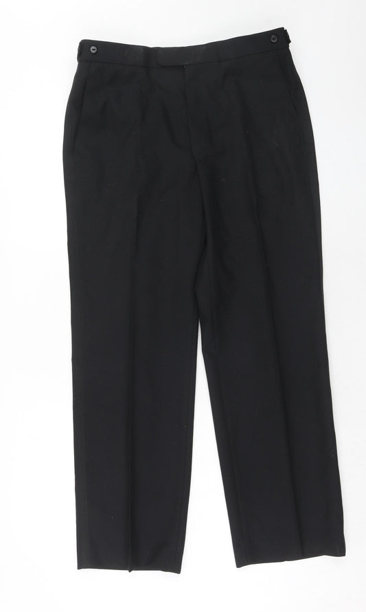 St Michael Mens Black Polyester Trousers Size 34 in Regular Zip