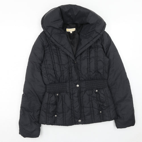 Honee Womens Black Quilted Jacket Size S Zip