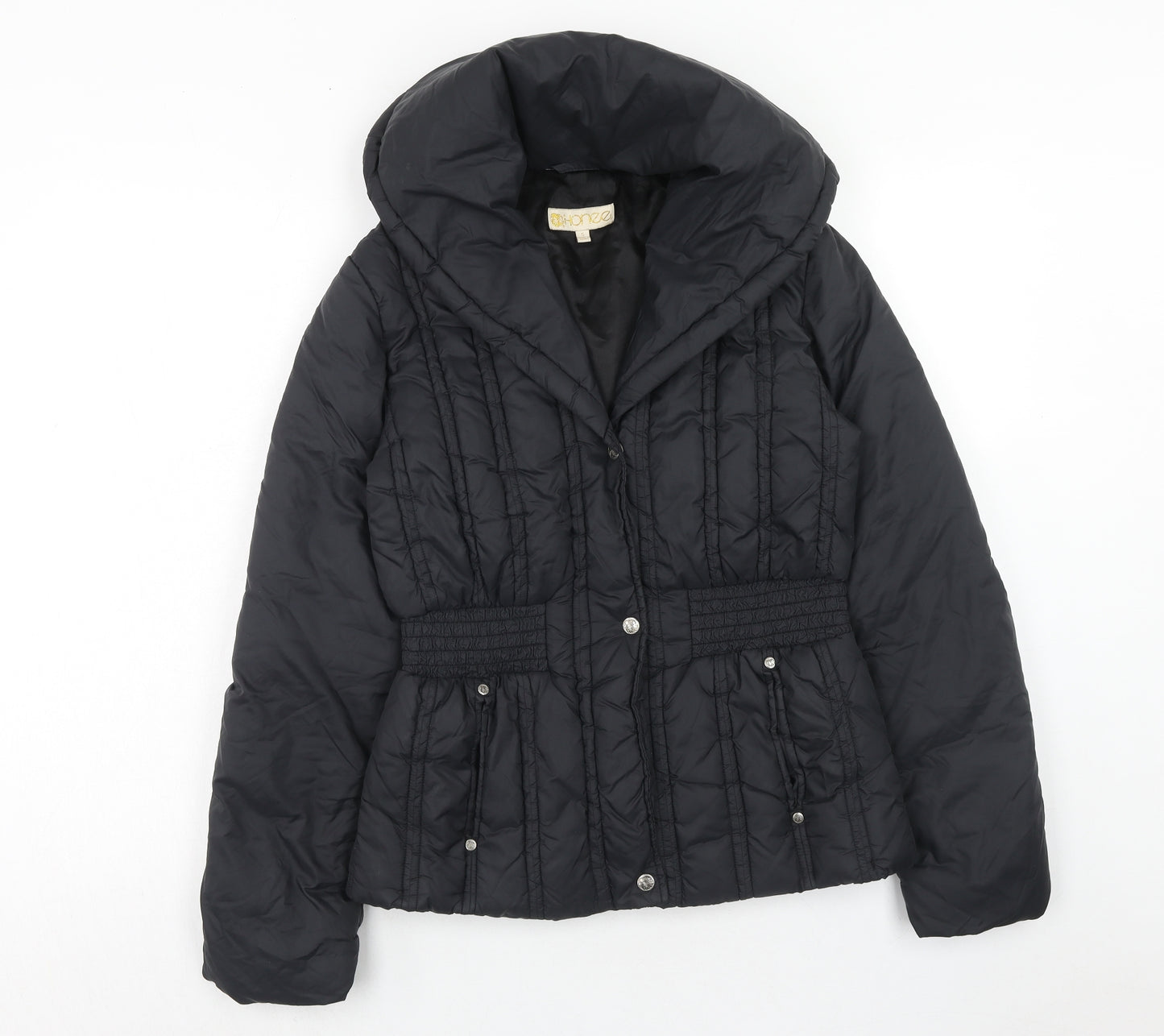 Honee Womens Black Quilted Jacket Size S Zip
