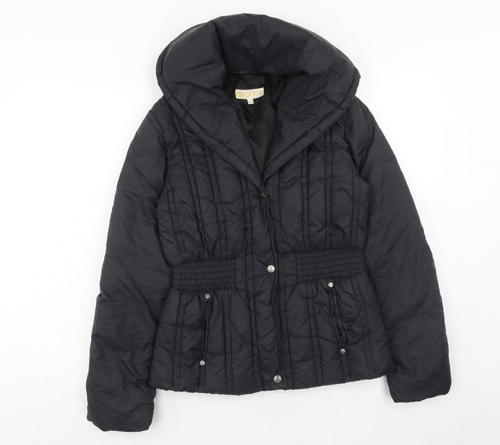 Honee Womens Black Quilted Jacket Size S Zip