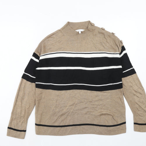 NEXT Womens Brown Round Neck Striped Viscose Pullover Jumper Size 12