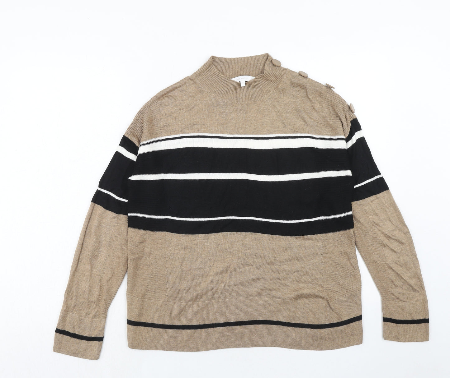 NEXT Womens Brown Round Neck Striped Viscose Pullover Jumper Size 12