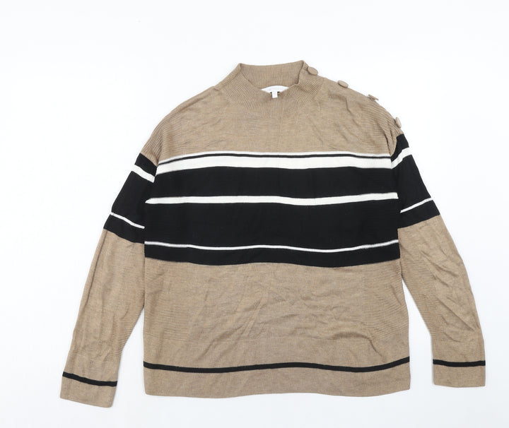 NEXT Womens Brown Round Neck Striped Viscose Pullover Jumper Size 12