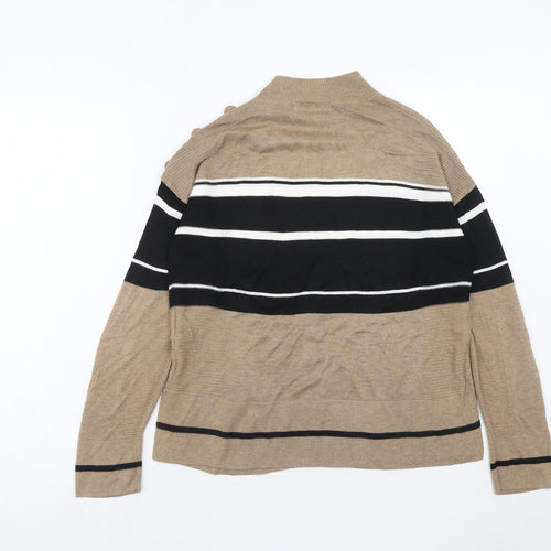 NEXT Womens Brown Round Neck Striped Viscose Pullover Jumper Size 12