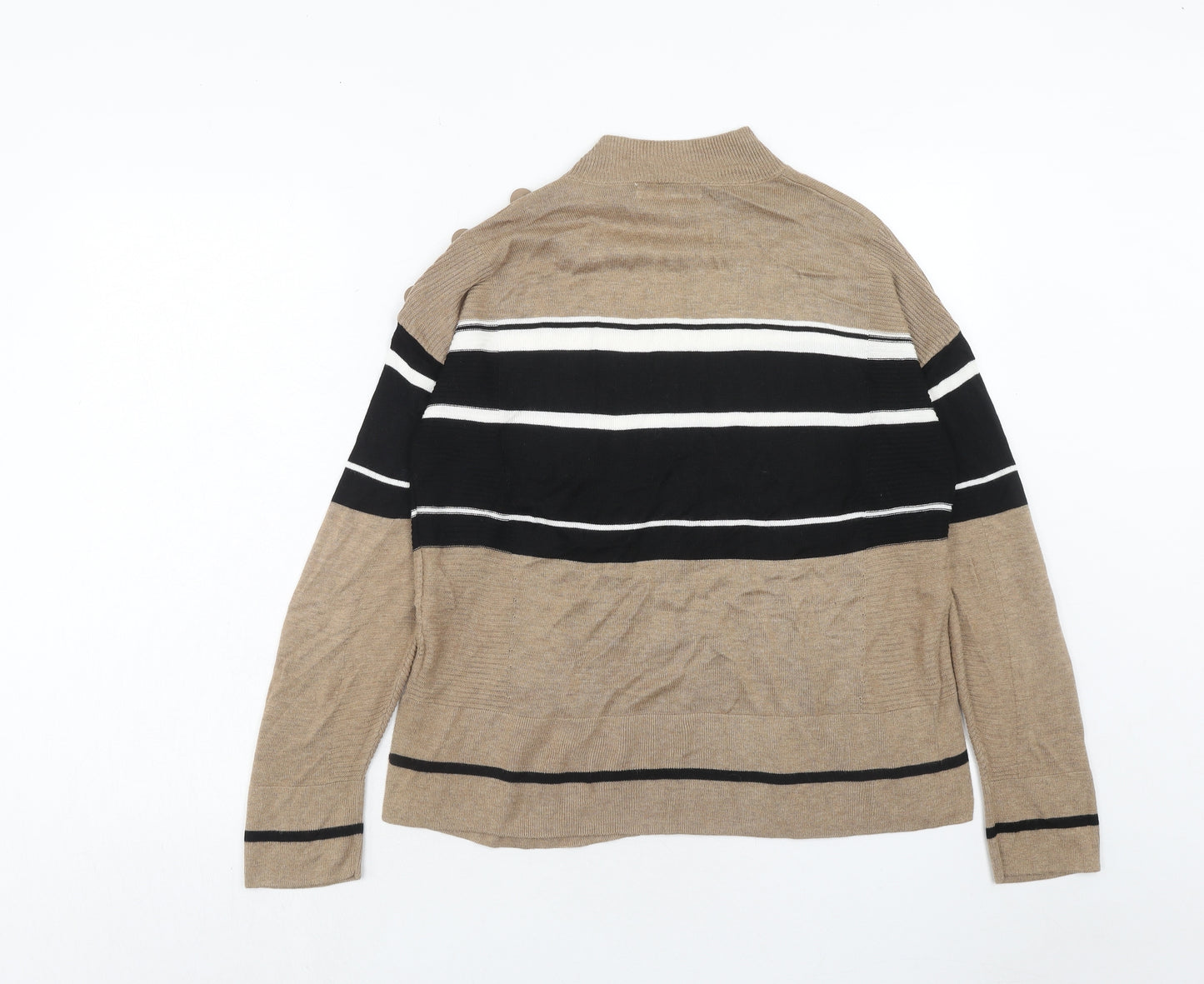 NEXT Womens Brown Round Neck Striped Viscose Pullover Jumper Size 12