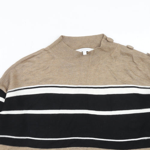 NEXT Womens Brown Round Neck Striped Viscose Pullover Jumper Size 12