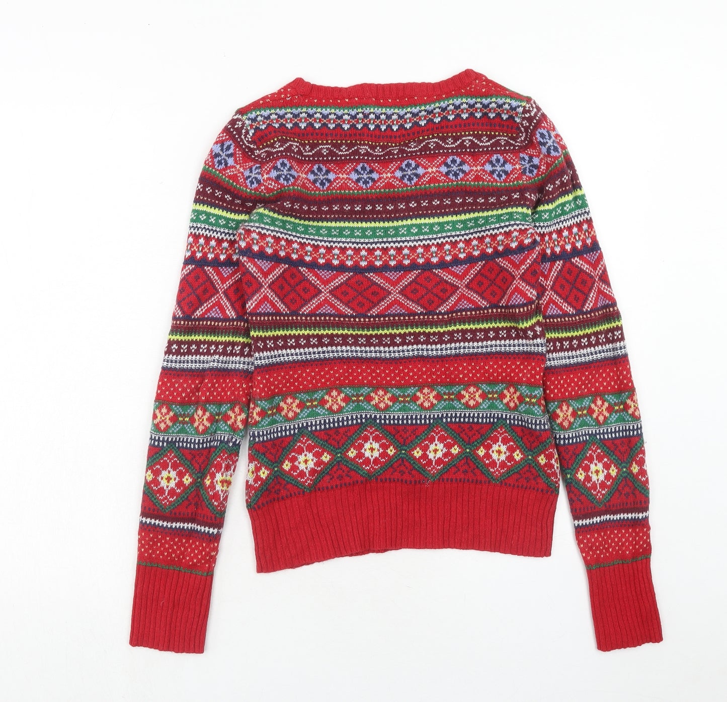 H&M Womens Red Boat Neck Geometric Cotton Pullover Jumper Size S