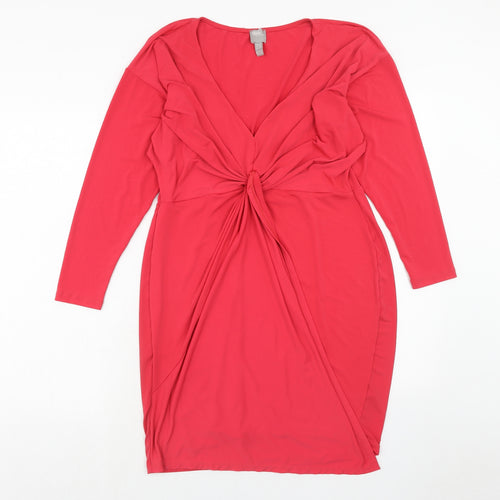 ASOS Womens Pink Polyester Shift Size 18 V-Neck - Twist Detail